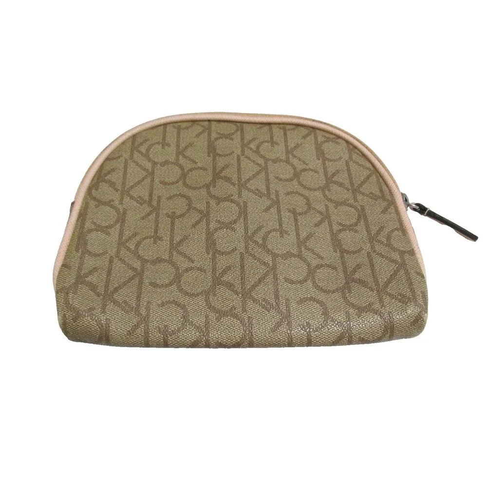 Calvin Klein CK Logo Cosmetic Bag | Beige Monogram Makeup Bag | Preowned